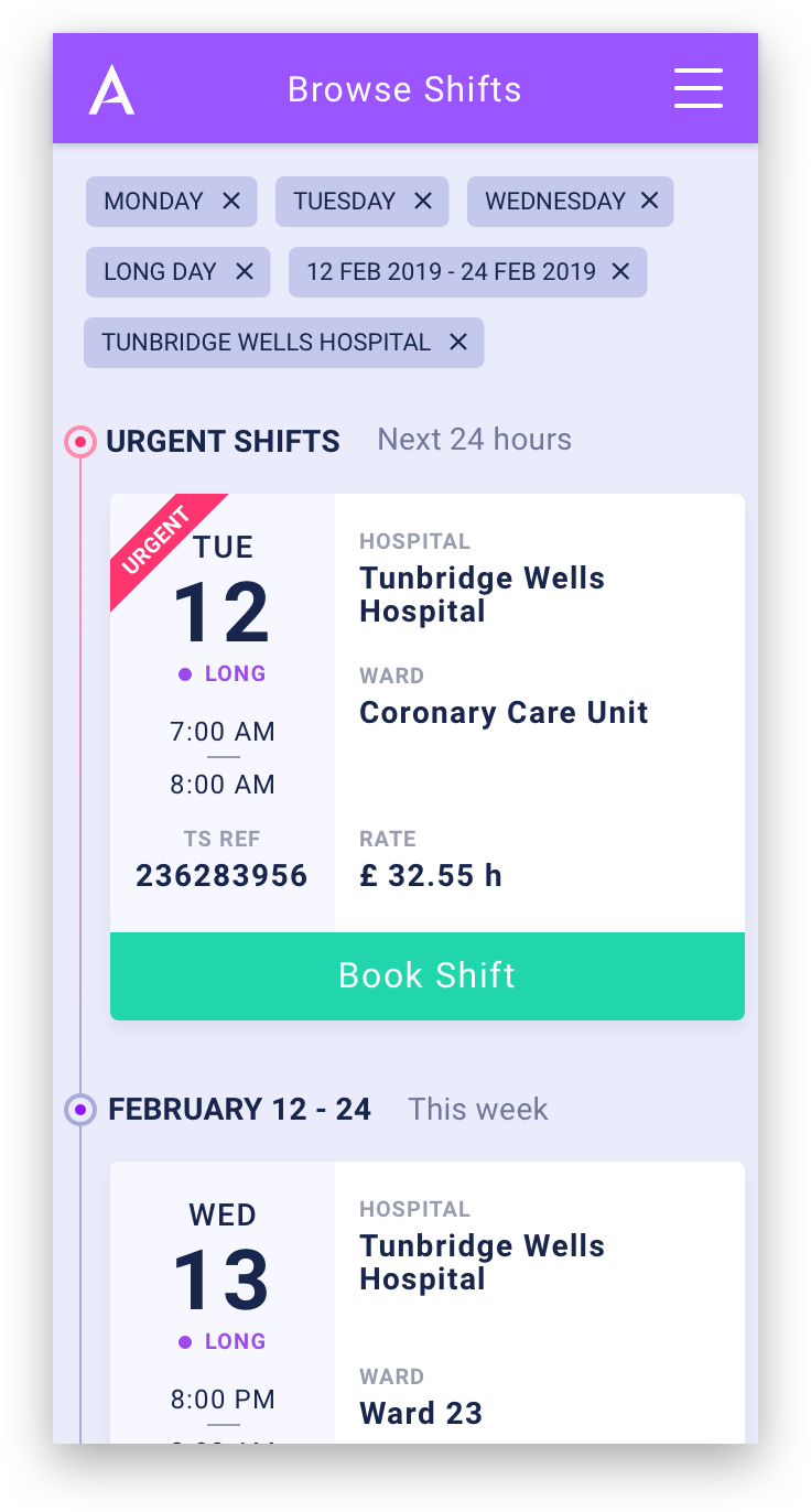 Browse shifts (Mobile view)